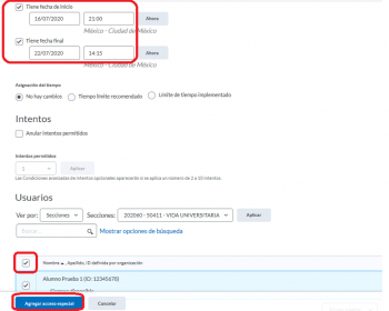 Cómo configuro una evaluación con diferente fecha u horario para cada